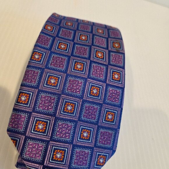 Ted Baker London Men's 100% Silk Purple Tie Geometric Square Diamond 3" x 59" - Picture 8 of 8
